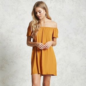 Mustard off the shoulder dress